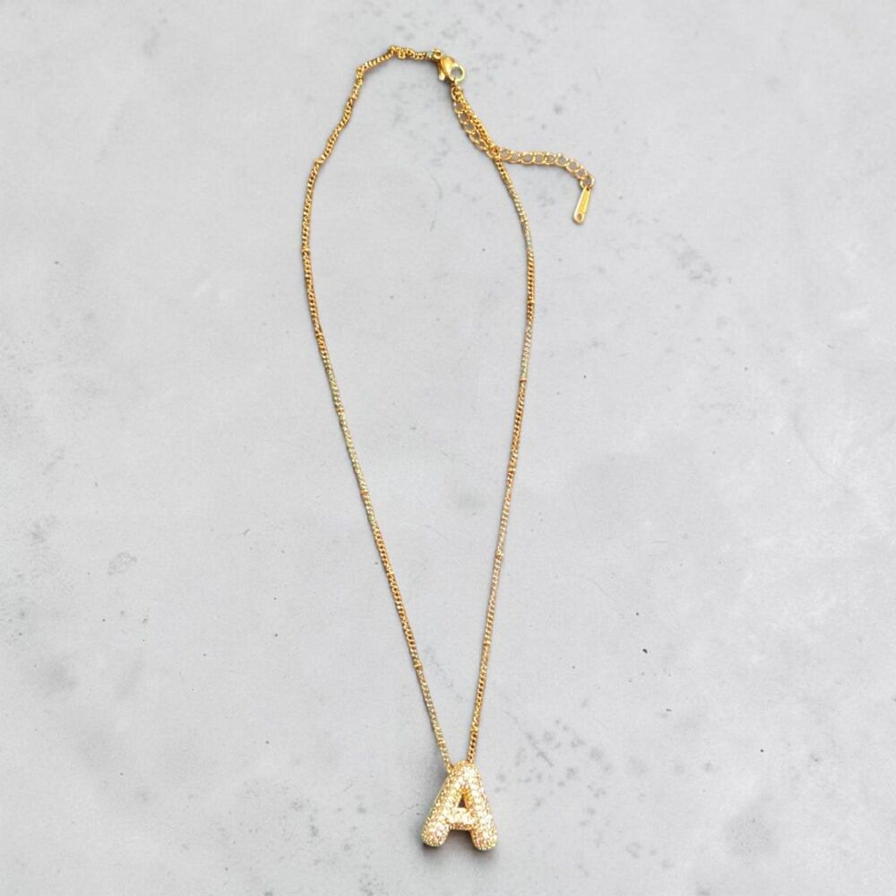 Gold Initial A Necklace Dainty Letter Pendant Pavé Crystal Alphabet Necklace